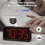 Acedeck Battery Operated Digital Clock: Cordless Small Alarm Clock for Bedroom Travel - Large Numbers 4 Dimmers for All Ages Red Digits