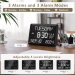 Raynic Digital Clock, 11.5" Large Display Calendar Clock with Day and Date, Indoor Temperature, Adjustable Brightness, Snooze,12/24H, DST for Home, Office, Elderly