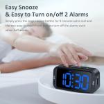 Odokee Digital Dual Alarm Clock for Bedroom, Easy to Set, 0-100% Dimmer, USB Charger, 5 Sounds Adjustable Volume, Weekday/Weekend Mode, Snooze, 12/24Hr, Battery Backup, Compact for Bedside(Blue)