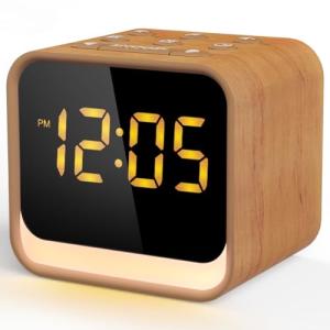 Housbay Wooden Sound Machine Alarm Clock for Bedrooms - Gentle Wake-Up with Birdsong, White Noise for Sleeping, Small Digital Clock for Phone-Free Routine