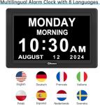 Soobest Digital Dementia Alarm Clock for Seniors Elderly, Electric Large Display Date Day of Week Time Calendar Clock 20 Reminders 3 Ringtones for Memory Loss Alzheimers, Auto DST/Dimmer, 1024*600P HD