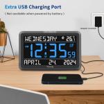 DreamSky Large Digital Clock with Date and Day of Week - Electric Desk Clock for Seniors Elderly, Bedroom Alarm Clock with Battery Backup, Dimmer, USB Port, Auto DST, Temperature, Adjustable Volume