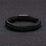 Classic Men Jewelry Genuine Leather Bracelets Titanium Black Rope Steel Magnetic Clasp Bracelets Wristband for Male Jewelry Gift