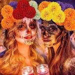 50Pcs 2.75'' Marigold Flowers Heads Bulk, Silk Marigold Artificial Flowers for Diwali Home Decor DIY Wreath Garland Craft Baby Shower Wedding Mexican Party Decoration Halloween New Year Decor（Mix-2）