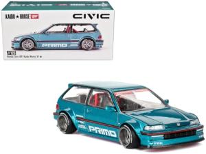 True Scale Miniatures Model Car Compatible with Honda Civic (EF) Kaido Works V1 Tahitian Green Limited Edition 1/64 Diecast Model Car Kaido House KHMG126