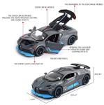 FLYKIRIN 1:32 Bugatti Toy Car Divo Metal Model Diecast Cars with Light and Sound Pull Back Toy Cars for Boys Kids Gift (Divo-Grey)