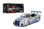 Jada Toys Fast & Furious Brian’s 2002 Nissan Skyline R34 Die-cast Car, 1:24 Scale, Silver & Blue,19808