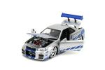 Jada Toys Fast & Furious Brian’s 2002 Nissan Skyline R34 Die-cast Car, 1:24 Scale, Silver & Blue,19808