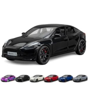 1/24 Scale Diecast Car Model 3, Alloy Diecast Toy Cars Pull Back Toys with Sound & Light, Vehicles Toys for Kids Gift Car Lovers Collection (1/24 Model 3 -Black)