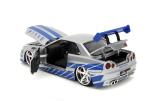Jada Toys Fast & Furious Brian’s 2002 Nissan Skyline R34 Die-cast Car, 1:24 Scale, Silver & Blue,19808