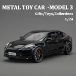 1/24 Scale Diecast Car Model 3, Alloy Diecast Toy Cars Pull Back Toys with Sound & Light, Vehicles Toys for Kids Gift Car Lovers Collection (1/24 Model 3 -Black)