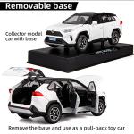 WAKAKAC Model Car 1/32 RAV4 Alloy Diecast Collectible Toy Car with Light and Sound Toy Vehicle Door Can Be Opened for Boys Kids Toddler Gift (White)