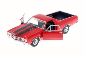 Motormax 1970 Chevrolet El Camino SS 396 Red with Black Stripes 1/24 Diecast Model Car