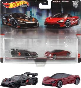 Senna Dark Gray Metallic with Orange Stripes and 720S Red Metallic with Black Top Car Culture Set of 2 Cars Diecast Model Cars by Hot Wheels HFF97