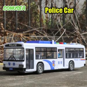 Children Inertial Pull Back Police Car Model Bus Vehicle Model with Light Collection Toy Car for Boys Girls Kids Birthday Gifts