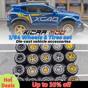 1/64 Model Car Wheels with Rubber All Terrain Removable Tires Refitting Parts for Off-road Vehicle HotWheels Large Size 1 Set