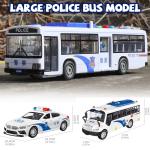 Children Inertial Pull Back Police Car Model Bus Vehicle Model with Light Collection Toy Car for Boys Girls Kids Birthday Gifts