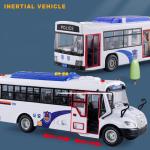 Children Inertial Pull Back Police Car Model Bus Vehicle Model with Light Collection Toy Car for Boys Girls Kids Birthday Gifts