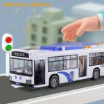 Children Inertial Pull Back Police Car Model Bus Vehicle Model with Light Collection Toy Car for Boys Girls Kids Birthday Gifts