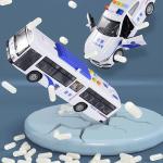 Children Inertial Pull Back Police Car Model Bus Vehicle Model with Light Collection Toy Car for Boys Girls Kids Birthday Gifts