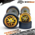 Kicarmod 1/64 Front Small Rear Large Model Car Wheels with Rubber Tire Brake Disc Refitting Parts Diameter 11X13mm For Tomica