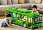 Children's Simulation Extra-Large Bus Model with Openable Doors, Lights & English Functions - a Gift Toy for Boys