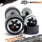 Kicarmod 1/64 Front Small Rear Large Model Car Wheels with Rubber Tire Brake Disc Refitting Parts Diameter 11X13mm For Tomica