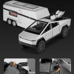 Large Size 1/24 Cybers Truck Pickup Trailer Alloy Car Model Diecast Metal Camper Van Touring Car Model Sound Light Kids Toy Gift