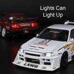 Large 1:18 GTR SKYLINE Alloy Car Diecast Model Toy Doors Opened  Sound Light Pull Back Miniature Vehcie Adult Boy Birthday Gifts