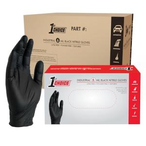 1st Choice Black Nitrile Gloves, Disposable, Latex-Free, 6 Mil, Textured, for Mechanics, Cleaning, Home, Medium Case of 1000