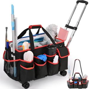 yookee home Cleaning Caddy for Cleaning Supplies Organizer Cleaning Carts on Wheels Cleaner Caddy for Cleaning Products Cleaning Tools Organizer Rolling Cleaning Bag for Housekeepers