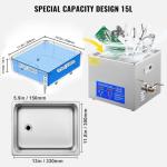 VEVOR 15L Ultrasonic Cleaner with Digital Timer&Heater Professional Ultrasonic Cleaner 40kHz Advanced Ultrasonic Cleaner 110V for Wrench Screwdriver Repairing Tools Industrial Parts Mental Cleaning