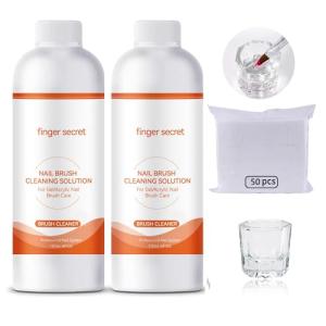 BEVINAS Nail Brush Cleaner 2 packs Nail Brush Cleaner for Gel Polish Nail Brush Cleaner Liquid for Acrylic with Glass Cup Nail Cleaning pads for DIY Salon at Home 8 Fl.Oz