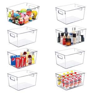 Set of 8 pack Clear Plastic Storage Bins, Pantry Organization and Storage, Clear Organizing Bins for Kitchen Organization, Freeze Storage, Home Edit and Cabinet Organizers (8Large)