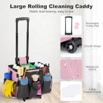 Housolution Rolling Cleaning Caddy Bag with Detachable Trolley, Professional Portable Large Cleaning Bag with Wheels, Home Organiser Wearable Cleaning Supply Bag on Wheels for Housekeepers, Pink