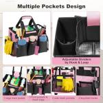 Housolution Rolling Cleaning Caddy Bag with Detachable Trolley, Professional Portable Large Cleaning Bag with Wheels, Home Organiser Wearable Cleaning Supply Bag on Wheels for Housekeepers, Pink
