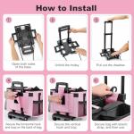 Housolution Rolling Cleaning Caddy Bag with Detachable Trolley, Professional Portable Large Cleaning Bag with Wheels, Home Organiser Wearable Cleaning Supply Bag on Wheels for Housekeepers, Pink