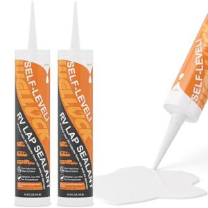 WELLUCK Self Leveling Lap Sealant White RV Roof Sealant, Flexible Repair Caulking Rubber Epdm for Camper Motorhomes Trailers, Secure Odorless Waterproof&UV All Weather Adhesive 10.3oz 2 Packs