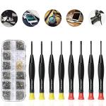 Eyeglass Repair Kit with Glasses Screws - Contains Precision Screwdriver kit and Nose Pads, Cleaning Cloth, Tweezers, Complete Glasses Repair Kit
