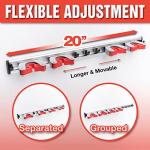 20" Broom Holder Wall Mount - 4 Sliding Broom Mop Holders and 5 Hooks, Moveable Wall Hanging Organizer for Garage, Restaurant, Kitchen and Laundry Room, Perfect for Cleaning Supplies - Home Lativ