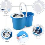 Spin Mop Bucket Set with Soap Dispenser 360°Rotating 2 Microfiber Heads 61" Adjustable Stainless Steel Handle 20QT Floor Cleaner