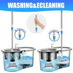 Spin Mop Bucket Set with Soap Dispenser 360°Rotating 2 Microfiber Heads 61" Adjustable Stainless Steel Handle 20QT Floor Cleaner