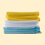 Amazon Basics Microfiber Cleaning Cloths, Ultra Absorbent, Lint Free, Streak Free, Non-Abrasive, Reusable and Washable, 16" x 12", Blue/White/Yellow, Pack of 24