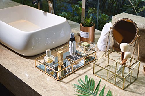 Champagne Gold Decorative Mirrored Jewelry Tray 12"x8