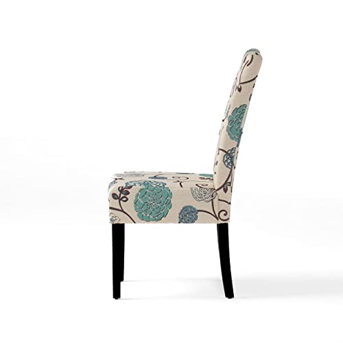 Floral White and Blue Dining Chairs (2-Pcs Set)