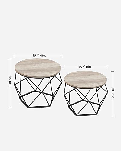 VASAGLE Round Coffee Table Set, Greige and Black