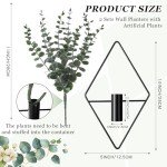 Jexine 2 Pcs Hanging Planters with Artificial Eucalyptus Metal Hanging Vase Indoor Plants Holder Modern Geometric Boho Wall Decor for Living Room Home Office(Black)