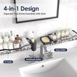 Rustproof Stainless Steel Shower Caddy with Hooks