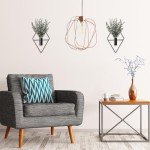 Jexine 2 Pcs Hanging Planters with Artificial Eucalyptus Metal Hanging Vase Indoor Plants Holder Modern Geometric Boho Wall Decor for Living Room Home Office(Black)