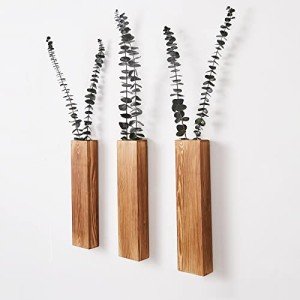 Mokof 3-Pack Decorative Wood Wall Planters for Artificial Plant, Dried Flower Stems, 12" Slim Wood Wall Vases for Living Room, Bedroom, Bathroom, Apartment Decor
